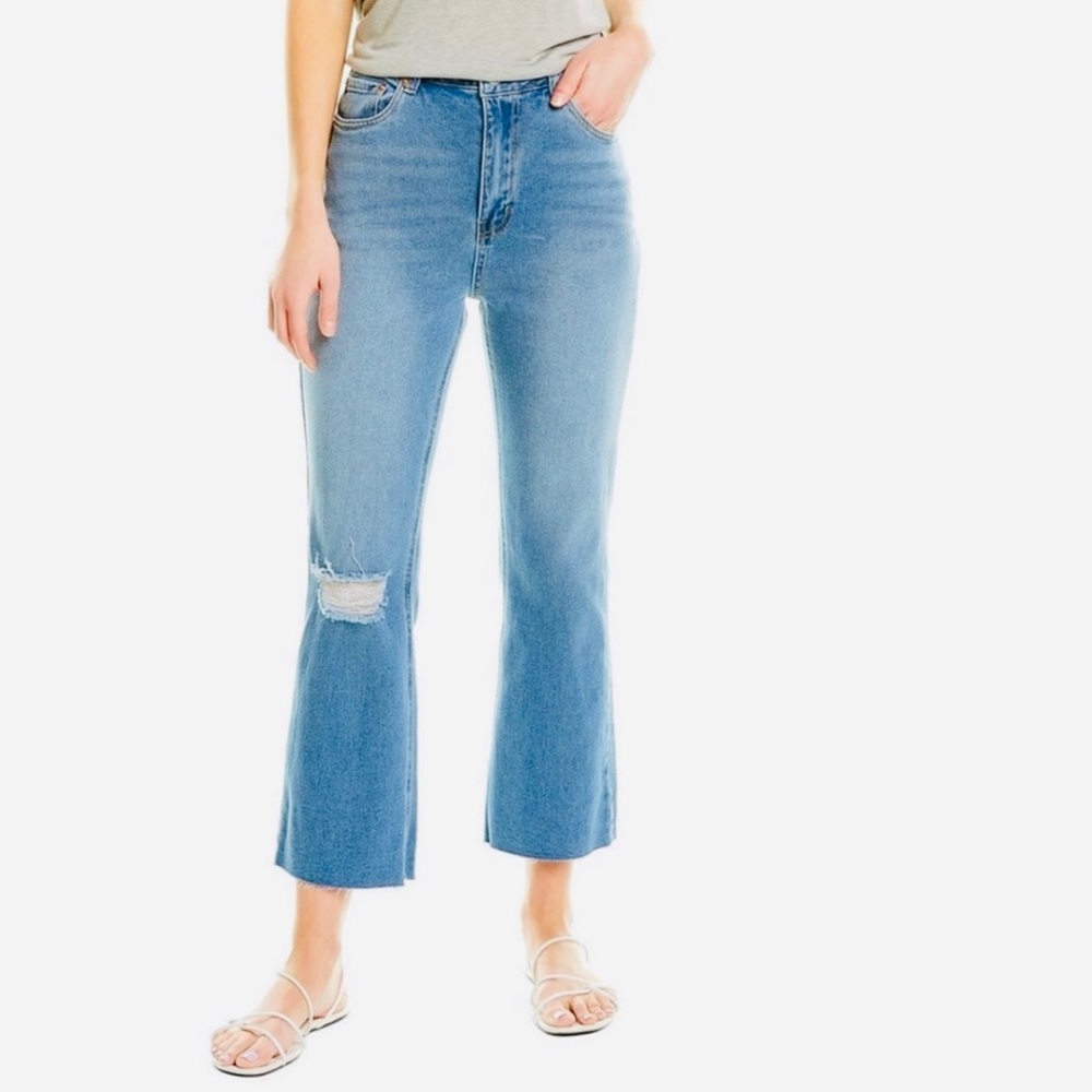 Avec Les Filles (NEW) Cropped Distressed Blue Denim
